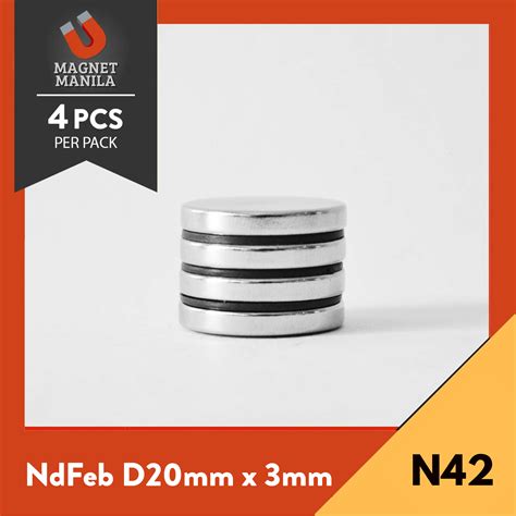 4 pcs Neodymium D20mm x 3mm N42 Strong Rare Earth NdFeb Magn.